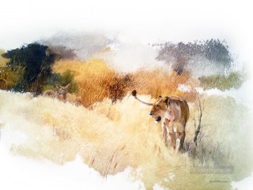 lioness and nyala geoff hunter wildlife Oil Paintings